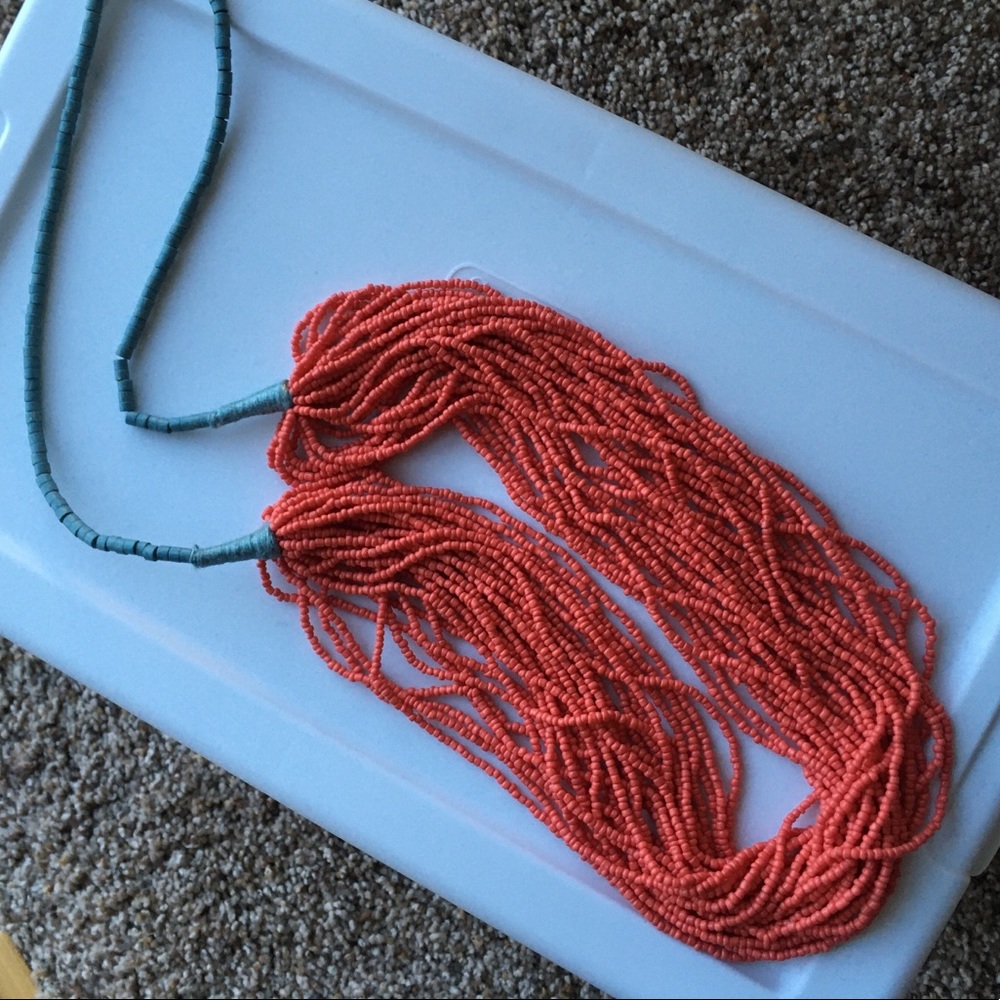 Coral & Light Blue Multi-strand Bead Necklace